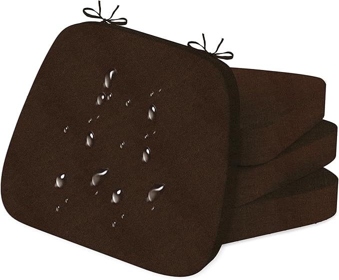 17'' x 16'' x 2.5"Thick Chair Cushions for Dining Chairs, 4 Pack WaterProof Easy Clean Kitchen Chair Pads with Ties and Non-Slip Backing - 30D High Elastic Foam Soft Kitchen Chair Cushions