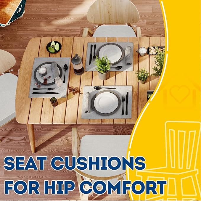 AAAAAcessories D-Shaped Chair Cushions, 2" Thick Dining Chair Pads with Ties and Removable, Machine-Washable Cover, 17" x 16", Set of 2, Natural Linen
