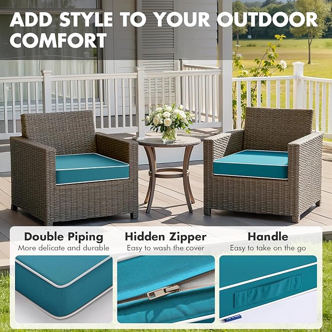 MIULEE Turquoise 19 x 19 x 3 Outdoor Chair Cushions Waterproof Patio Chair Cushions with Adjustable Straps Set of 2 for Patio Furniture 3-Year Color Fastness Garden Sofa Couch