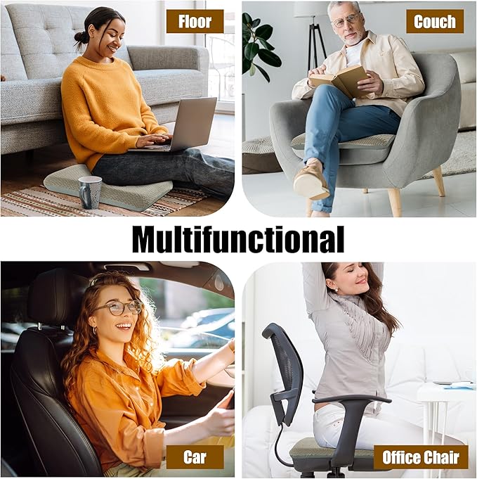 HOMBYS Tufted Furry Recliner Seat Cushion for Elderly Foam Curved Edge Large Square Seat Cushion for Recliner Chair, Floor Pillow, Office Chair, Car, No Pressure on Thighs(Coffee)