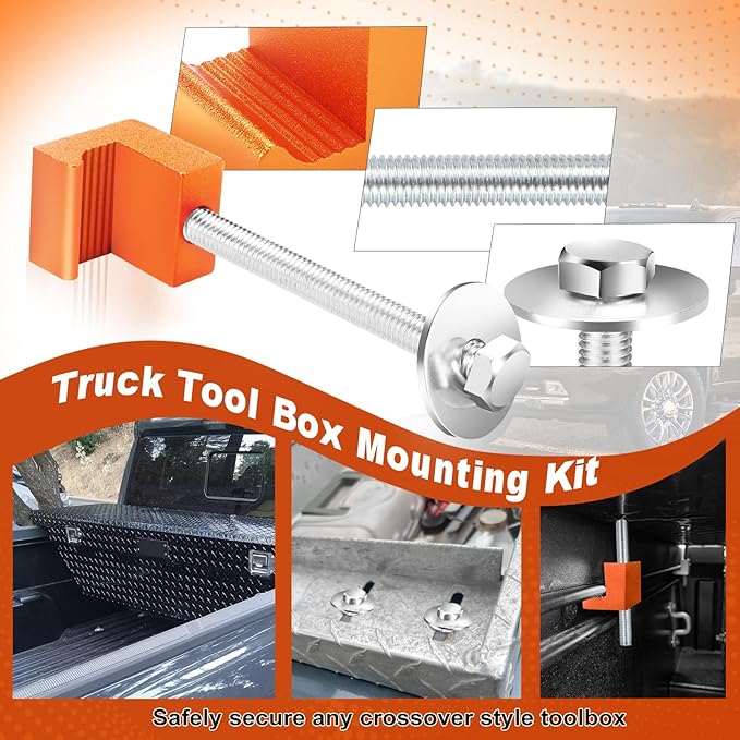 Upgraded Truck Tool Box Mounting Kit Comes with Fastening Nuts - Aluminum Pickup Truck Bed Toolbox Mounting Kit - Universal Truck Tool Box Tie Downs Accessories - J-Hooks Crossover Fixed Kit - Orange