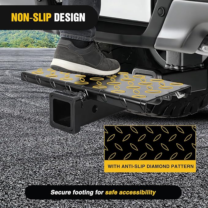 Nilight Hitch Extender with Step 2" Receiver 14"x7" Anti-Slip Diamond Plate 4000 lbs Towing/400 lbs Tongue Weight Heavy Duty Steel Bumper Guard for Truck SUV