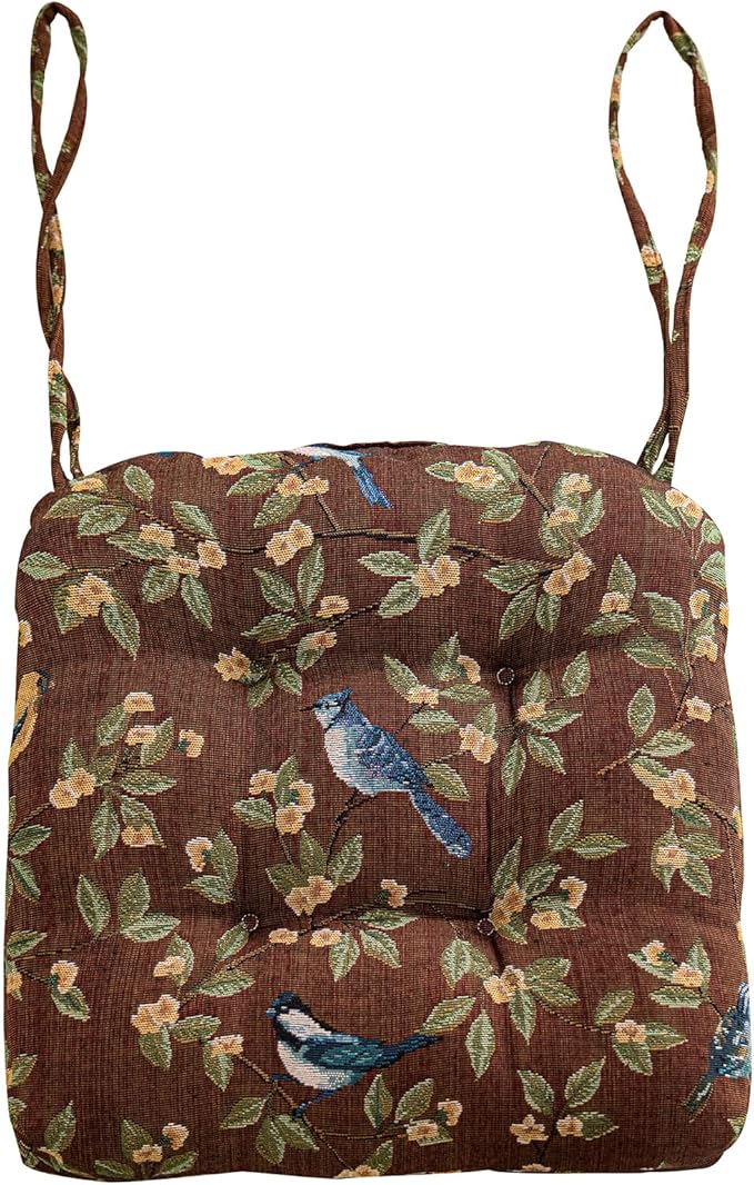 vctops Farmhouse Brid Print Chair Cushions with Ties U-Shaped Soft Comfortable Chair Pads Non Slip Seat Cushions for Indoor Dining Room and Kitchen Chairs (Coffee,18"x18")