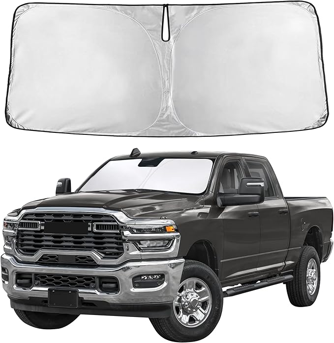 Autovir Windshield Sun Shade Fit for 2010-2024 2025 2026 Dodge Ram 2500 Sun Shade, Front Window Sun Visor, UV Protection, Heat Blocker, Foldable Car Accessories
