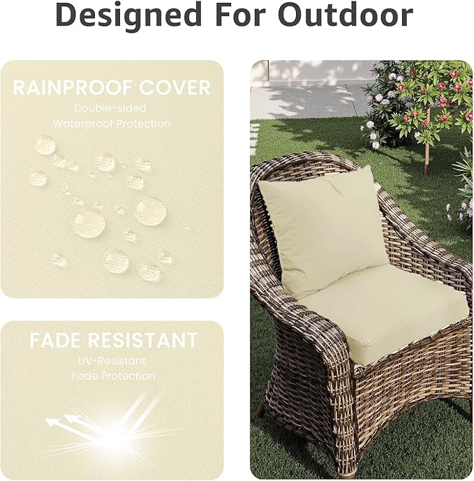 PatioGlow Outdoor Chair Cushions 20 x 20 x 3 Inch, Waterproof & Fade Resistant Patio Seat Cushion for Furniture with Handle and Ties, Thick Seating Pads for Outside Sofa Couch Set of 2, Yellow