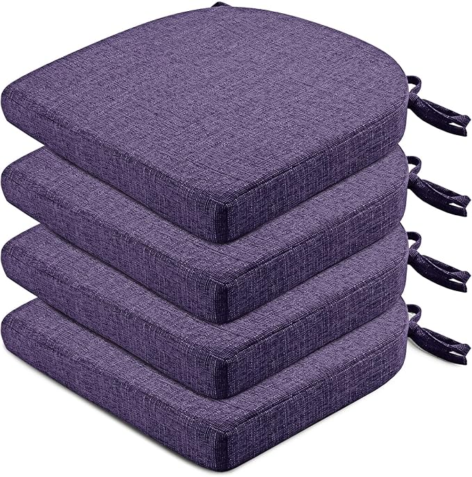 Wellsin Chair Cushions for Dining Chairs 4 Pack - Kitchen Chair Cushions with Ties and Non-Slip Backing - Dining Chair Pads 16"X16"X2", Purple