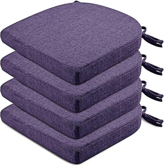 Wellsin Chair Cushions for Dining Chairs 4 Pack - Kitchen Chair Cushions with Ties and Non-Slip Backing - Dining Chair Pads 16"X16"X2", Purple