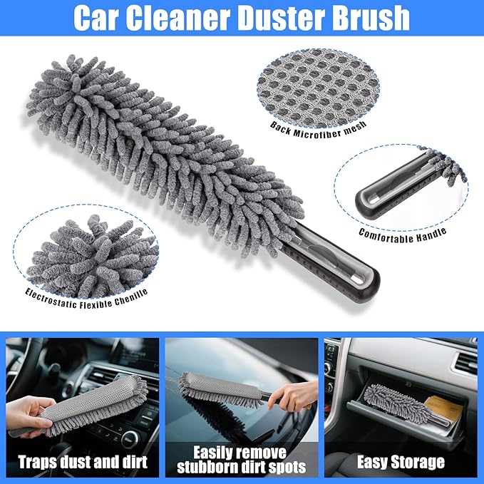 Car Detailing Kit, Car Detailing Brush Set with Wash Mop, Bendable Car Wheel Rim Cleaner Brush Set, Car Detailing Brushes, Car Wash Cleaning Tools Kit for Interior, Exterior, Wheels, Blue