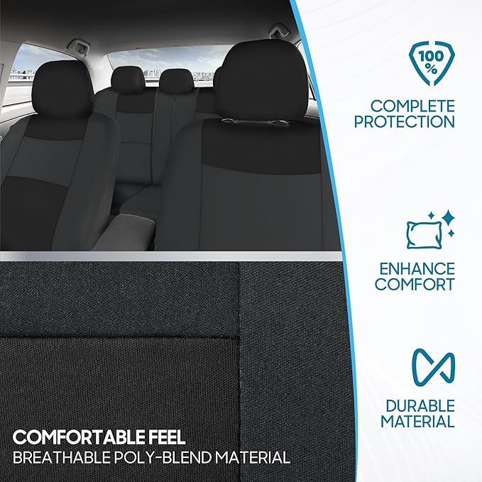 BDK PolyPro Car Seat Covers Full Set in Reverse Charcoal, Front and Rear Split Bench Seat Covers for Cars, Easy to Install Car Seats Cover Set and Accessories for Auto Trucks SUV - Reverse Charcoal