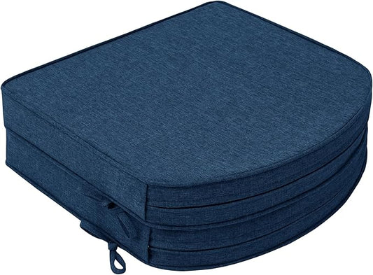 Outdoor Chair Cushions, Fade-Resistant & Water-Resistant, D Shaped Patio Furniture Seat Chair Pads Replacement with Ties, Non-Slip Bottom, Removable Cover, Set of 2, 18.5 x 16 Inch, Navy Blue