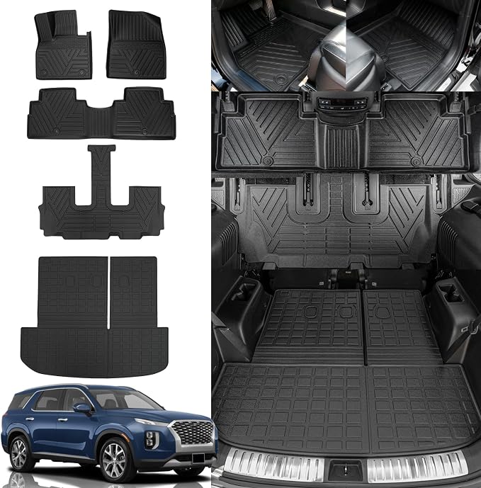 Rongtaod Floor Mats Compatible with 2020-2025 Hyundai Palisade Floor Liner Trunk Mat Cargo Mat Cargo Liner Back Seat Cover Protector 2024 Palisade Accessories (Trunk Mat with Backrest Mat+Floor Mats)