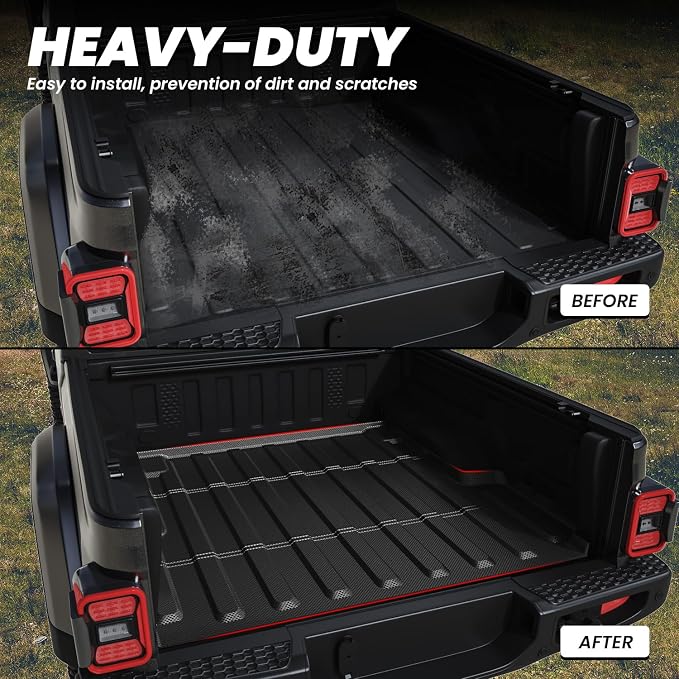LASFIT 5FT Bed Mat for Jeep Gladiator JT 2026 2025 2024 2023 2022 2021 2020 (60 inches), All Weather TPE Custom Fit Truck Bed Mat Truck Bed Liner, Black