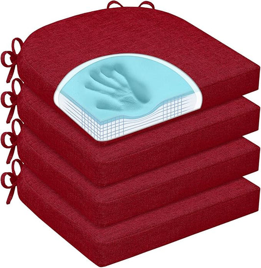 Chair Cushions for Dining Chairs, Non Slip Chair Pads with Ties and Washable Covers, Memory Foam Kitchen Chair Cushions Set of 4, 16"X16"X2.5", Red
