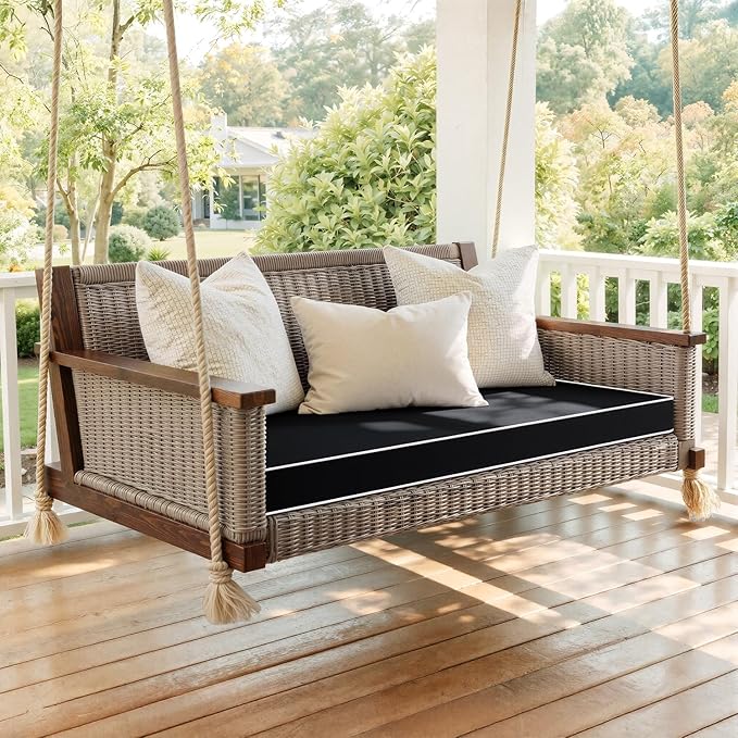 MIULEE Black 48 x 18 x 3 Outdoor Bench Cushion Waterproof Patio Chair Cushion with Adjustable Straps Set of 1 for Swing Patio Furniture 3-Year Color Fastness Garden Sofa Couch
