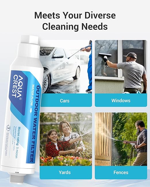 AQUA CREST Inline Water Filter, Dedicated for Car Washing, Yard Cleaning, Reduce Hard Water Spots, Soften Water, Upgraded Formula with 1 Flexible Hose Protector