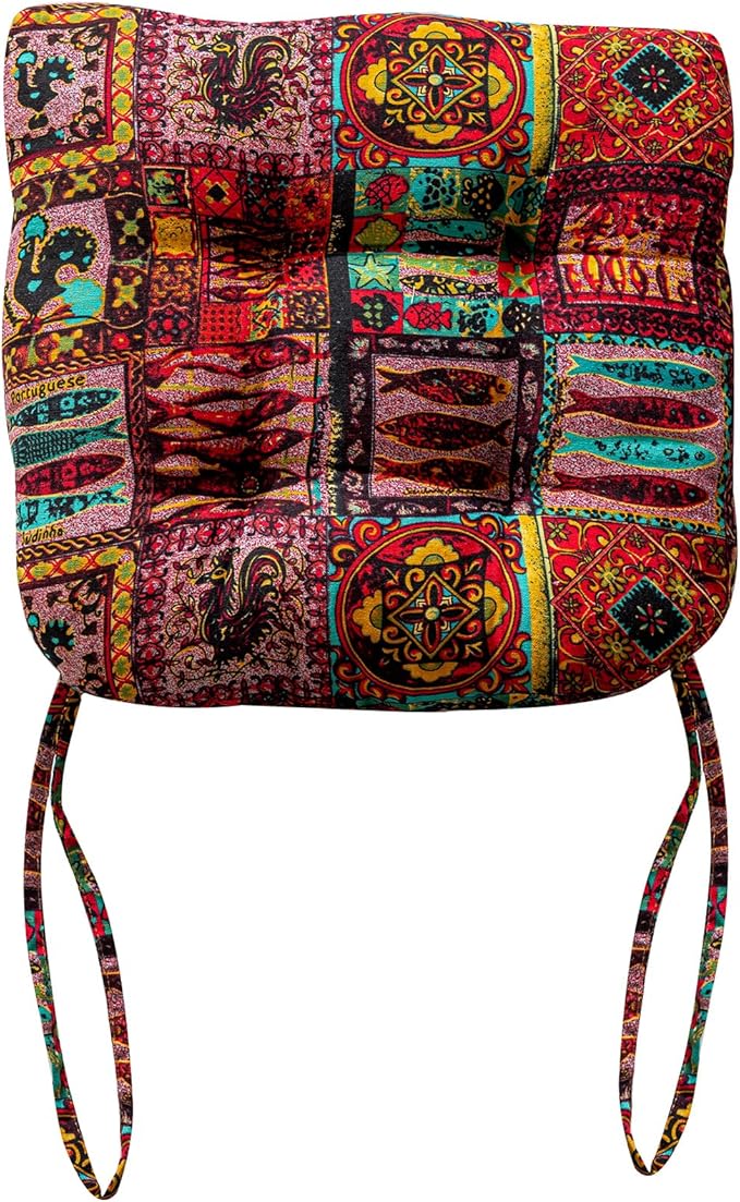 vctops Boho Chair Cushions with Ties Patchwork U-Shaped Soft Cozy Cotton Linen Chair Pads Non Slip Seat Cushions for Indoor Dining Room and Kitchen Chairs (Pink B,16"x16")