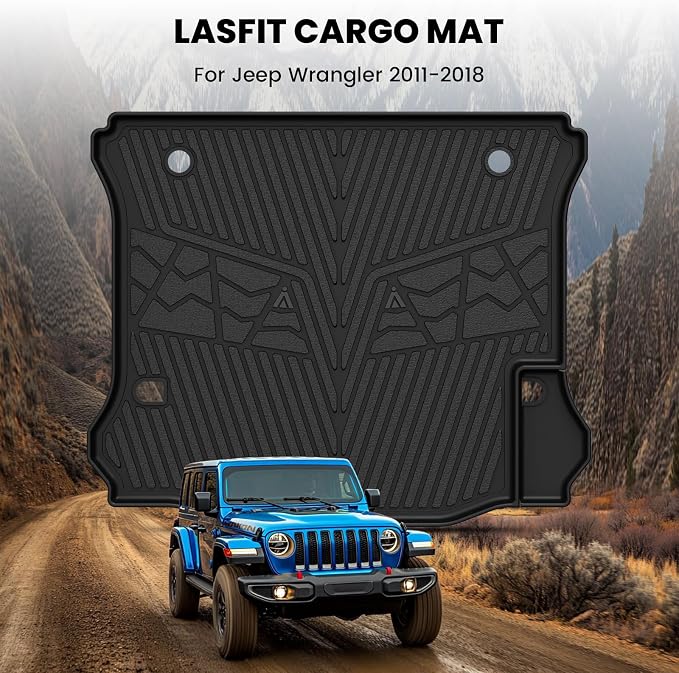LASFIT Trunk Mat for Jeep Wrangler 2011-2018 JK Unlimited 4-Door Without Subwoofer (NOT for JL or 2-Door) All Weather TPE Custom Fit Cargo Mat Trunk Liner Cargo Liner, Black