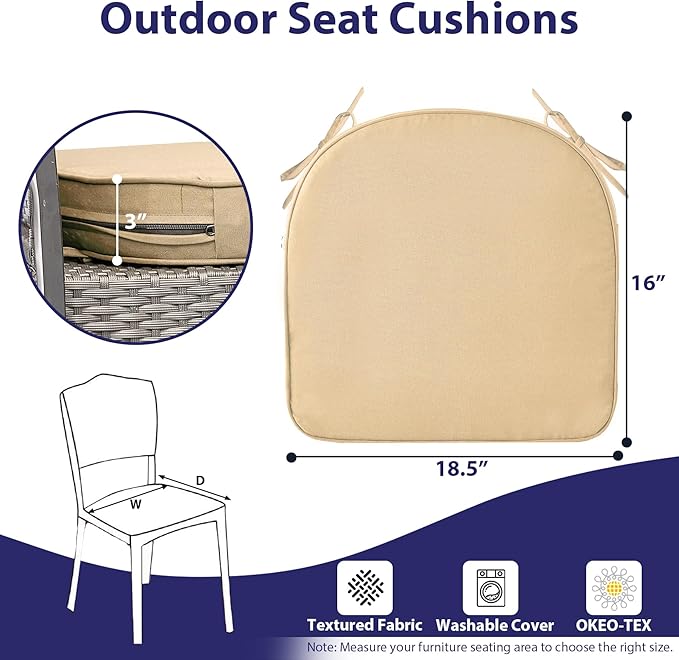 IPYNBAP Outdoor Chair Cushions Set of 4 -Waterproof Outdoor Seat Cushions for Patio Furniture, Patio Chair Cushion with Handle and Ties, Out Door Chair Pads,18.5x16x3-Round, Beige