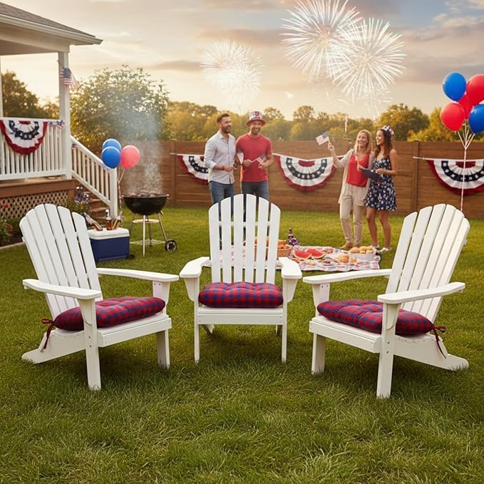 Geetery 4 Pack Chair Cushions for Dining Chairs, 16" x 15" Red and Blue Kitchen Chair Cushions with Ties Buffalo Plaid Soft Comfy Seat Pads for Home Office Living Room Outdoor Indoor