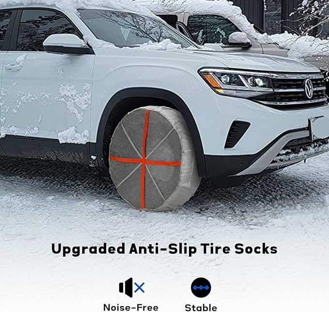 MEASUREMAN Size XL Vehicle Snow Socks for Tires White Anti-Slip Traction Aid Winter Driving Protection for Auto, SUV, Commercial Vehicle (2 Pack)