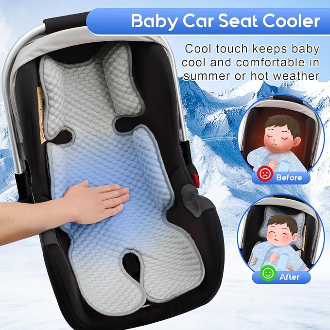 Car Seat Cooling Pad for Baby, Mink Dot Car Seat Cooler Mat for Girls Boys, Stroller Cooling Pad with 3D Breathable Mesh, Multifunctional Infant Carseat Cooling Insert Liner for Summer