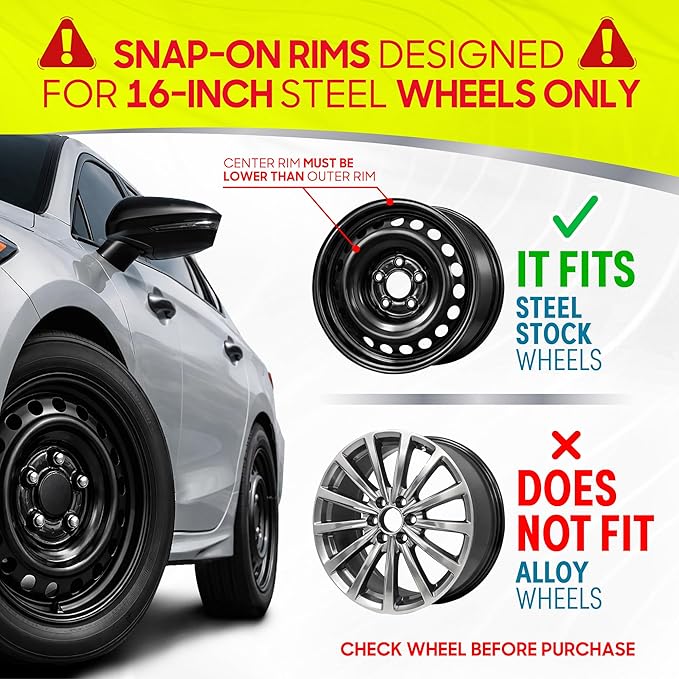 BDK (4-Pack) Premium 16" Wheel Rim Cover Hubcaps OEM Style Replacement Snap On Car Truck SUV Hub Cap - 16 Inch Set, Abs,Steel, Acrylonitrile Butadiene Styrene