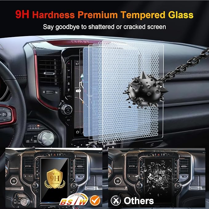 Ram 12 Inch Screen Protector for 2019-2026 Dodge Ram 1500 2500 3500 Uconnect 5 Nav Pickup Truck 12-In Display Ram 1500 Accessories 9H Anti-Scratch Tempered Glass Protective Film