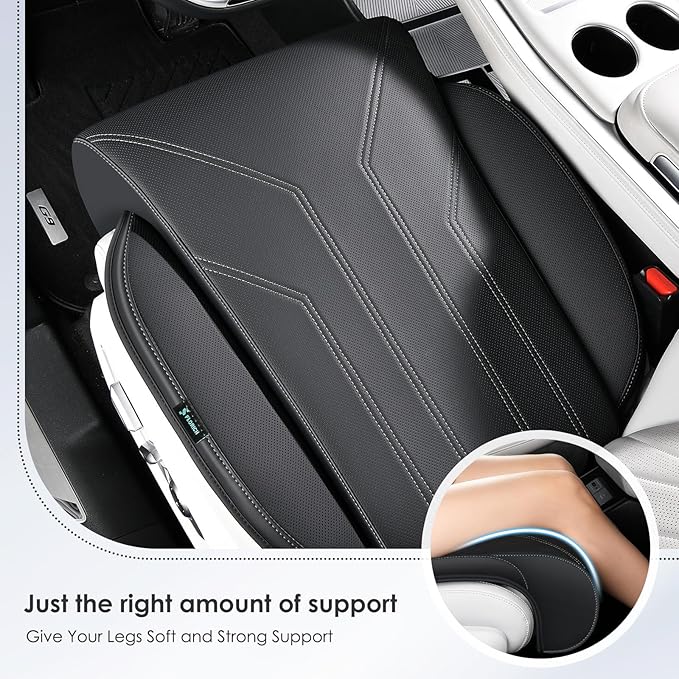 FLORICH Car Seat Extender Leg Support Cushion for Driver Seats Office Chair, Leather Memory Foam Widened seat Cushion for Long Drivers Universal Car Seat Cushion Legs Rest Pads-Dark Black