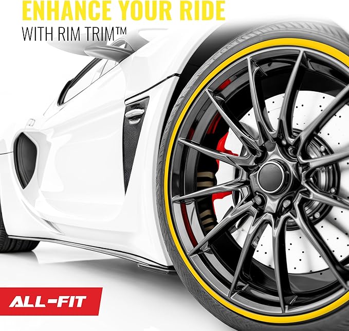 All-Fit Automotive Rim Trim – Durable DIY Car Exterior Accessories for Curb Rash Protection – Fits Up to Four 24” Wheels – Flexible, Durable Wheel Rim Protector (3/8″ width/Yellow)