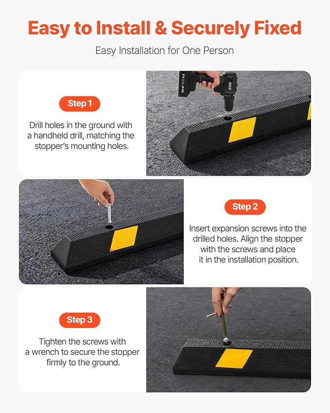 VEVOR Parking Stopper, 72 Inch Heavy Duty Parking Aid for Garage, Rubber Curb Garage Floor Stopper with Reflective Strips, Vehicles Gadgets for Cars Vans Trucks Tire Wheel Guide Block Stops Bumpers