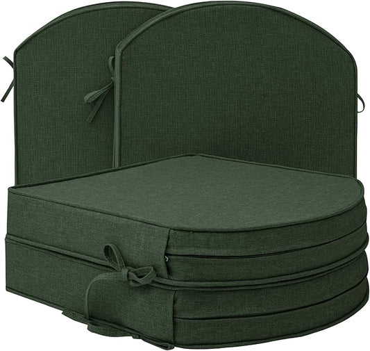 Outdoor Chair Cushions, Fade-Resistant & Water-Resistant, D Shaped Patio Furniture Seat Chair Pads Replacement with Ties, Non-Slip Bottom, Removable Cover, Set of 4, 18.5 x 16 Inch, Olive Green