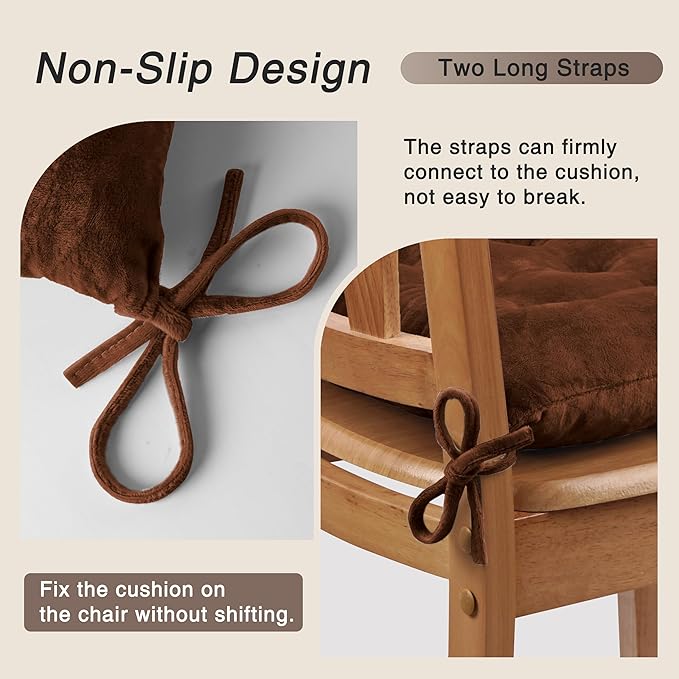 OVOV 2 Pack Chair Cushions for Dining Chairs Soft Seat Cushions for Kitchen Desk Chairs Square Chair Pads with Ties (15.5"x15.5" Coffee)