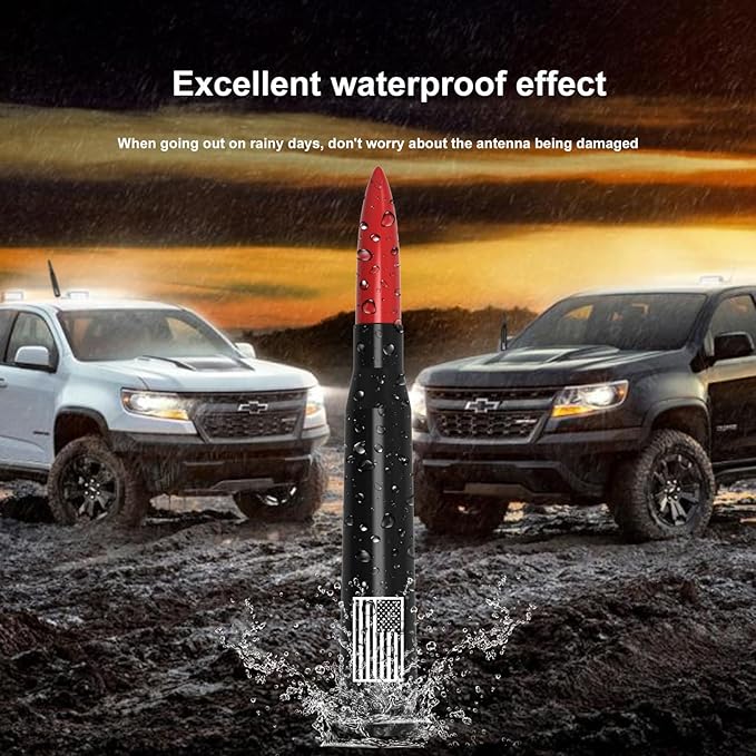 Car Truck Bullet Antenna with Tire Valve Caps American Flag Universal Short Replacement for GMC Sierra Chevy Silverado Dodge Ram 1500 2500 3500 Ford F150 F250 F350 Super Duty Raptor Accessories, Red