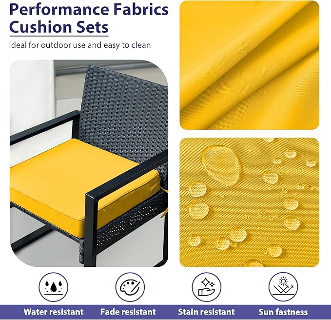 IPYNBAP Outdoor Chair Cushions Set of 4 -Waterproof Outdoor Seat Cushions for Patio Furniture, Patio Chair Cushion with Handle and Ties, Out Door Chair Pads,17x16x2-Square, Yellow