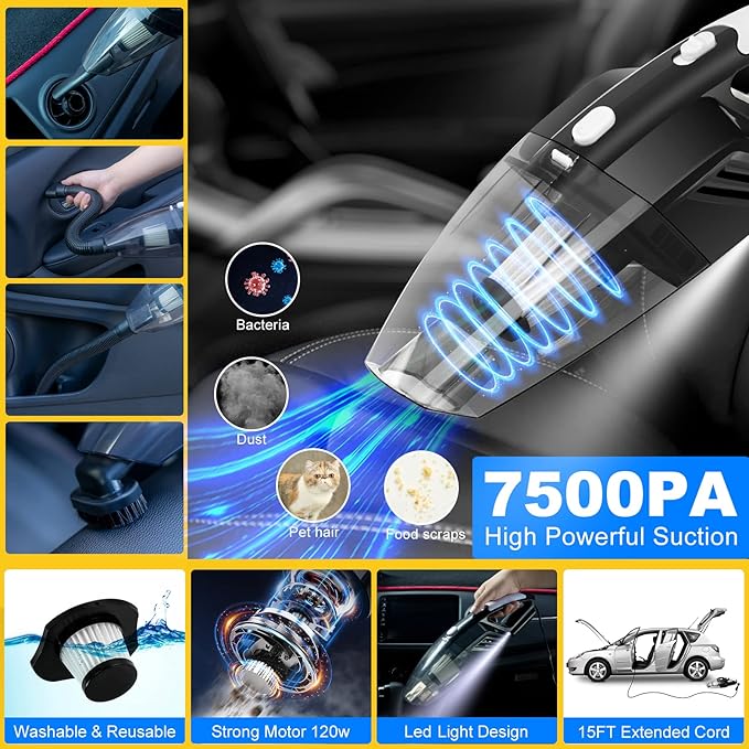 41Pcs Car Cleaning Wash Kit Interior Detailing Cleaner Kit with High Power Handheld Vacuum, Collapsible Bucket, Windshield Tool, Snow Shovel, Tire Brush, Complete Car Care Tools, Blue