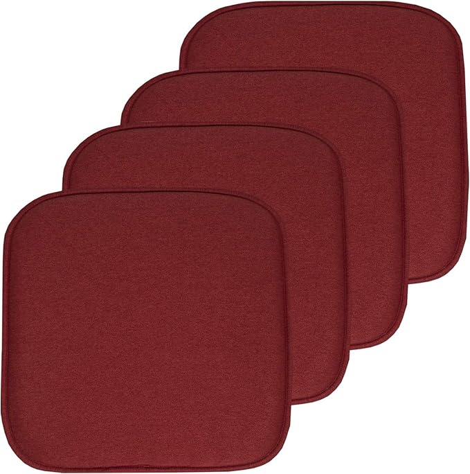 Sweet Home Collection Chair Cushion Memory Foam Pads Honeycomb Pattern Slip Non Skid Rubber Back Rounded Square 16" x 16" Seat Cover, 4 Pack, Charlotte Wine