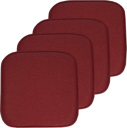 Sweet Home Collection Chair Cushion Memory Foam Pads Honeycomb Pattern Slip Non Skid Rubber Back Rounded Square 16" x 16" Seat Cover, 4 Pack, Charlotte Wine