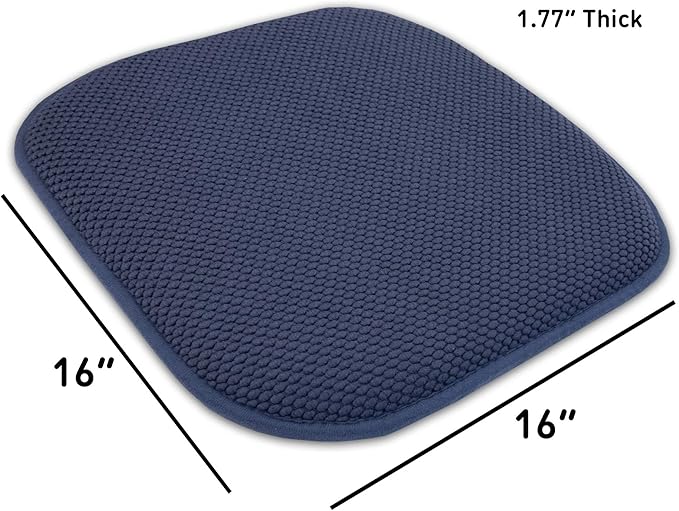 Sweet Home Collection Memory Foam Chair Cushion Honeycomb Pattern Solid Color Slip Non Skid Rubber Back Ultimate Comfort and Softness Rounded Square 16" x 16" Seat Cover, 12 Pack, Navy Blue