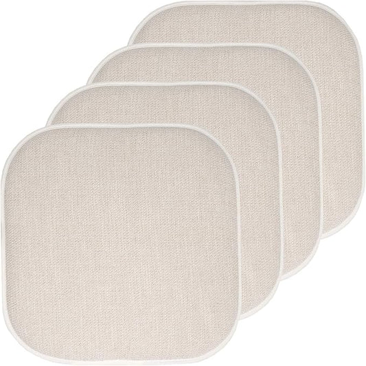 Sweet Home Collection Chair Cushion Memory Foam Pads Honeycomb Pattern Slip Non Skid Rubber Back Rounded Square 16" x 16" Seat Cover, 4 Pack, Alexis Linen/Beige