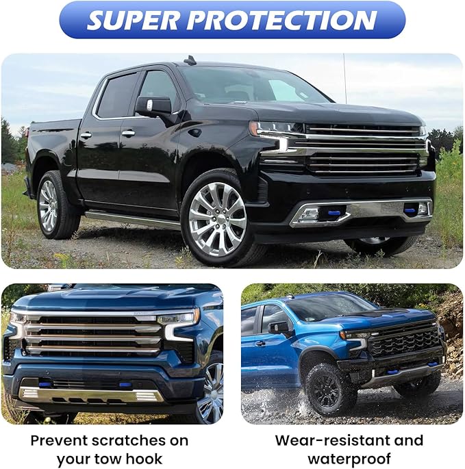 Extended Tow Hook Covers for Silverado 1500 2007-2026/GMC Sierra 1500 2007-2019, Tow Hooks Covers Compatible with Chevrolet Silverado 1500 Accessories Blue (Not fit Verticle Tow Hooks)