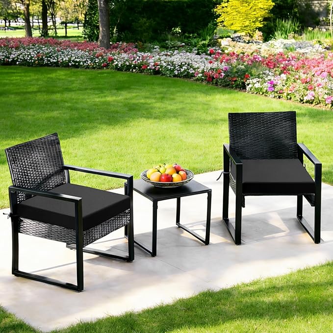 Outdoor Chair Cushions Set of 2, 19x19x3 Inch Waterproof & Fade Resistant Patio Furniture Seat Cushions with Ties, Square Outdoor Dining Chair Cushions for Lawn, Garden, Deck & Yard, Black