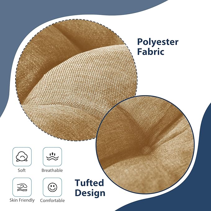 IASEAHK Chair Cushions for Dining Chairs, Seat Cushions for Kitchen Chairs, Indoor Seat Cushions with Ties, Tufted Foam Chair Pads, Non Slip Chair Cushions Set of 4, 15.5" x 15.5" x 4", Khaki