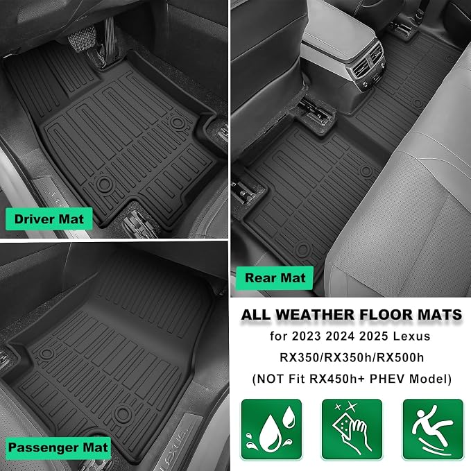 Custom Fit Floor Mats & Cargo Liner for Lexus RX350/RX350h/RX500h 2023-2026 (Excludes RX450h+ PHEV), Heavy Duty TPE All-Weather Trunk Mat
