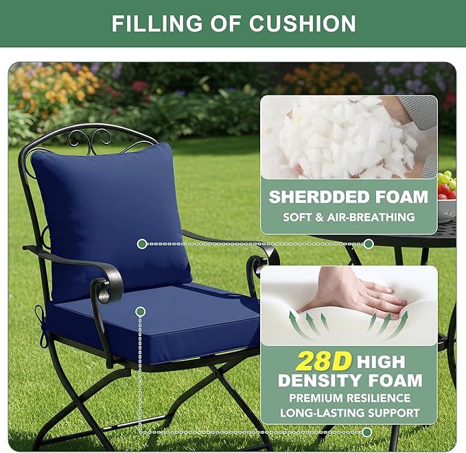 Summsun Outdoor Chair Cushions Set of 4, Waterproof Backrest and Deep Seat Cushion Set for Patio Furniture, Outdoor Replacement Cushions with Removable Cover, 22 x 22 Inch, Navy