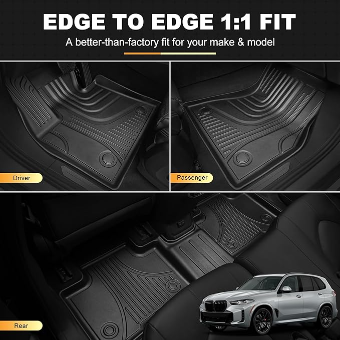 Floor Mats & Cargo Liner compatible with BMW X5 2026 2025 2024-2019 ONLY 5 Seats (Non 45e/50e & 7-Seats Models) | All Weather TPE Floor Mats for 2019-2025 2026 X5 G05 Accessories Anti-Slip Trunk Liner