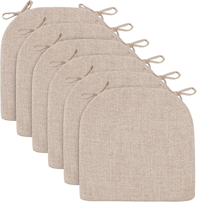 Wellsin Chair Cushions for Dining Chairs 6 Pack - Kitchen Chair Cushions with Ties and Non-Slip Backing - Dining Chair Pads 16"X16"X2", Oatmeal Beige