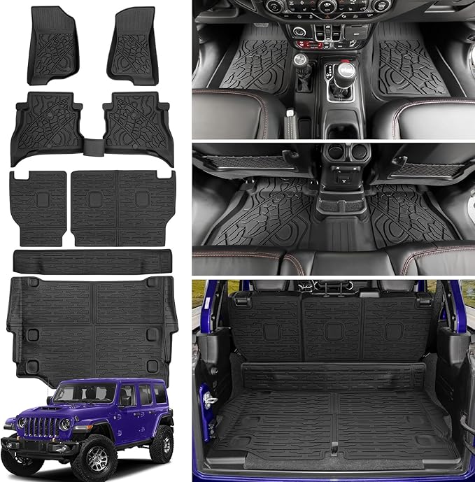 Cargo Mat with Floor Mat Compatible with 2021-2025 Jeep Wrangler JL Unlimited 4XE 4 Door, Floor Liner Seat Back Cover TPE Rear Cargo Liner for 2024 Jeep Wrangler JL/JLU Accessories