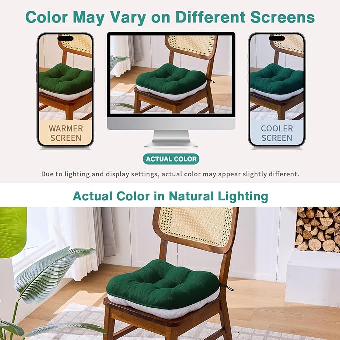 BETU Chair Cushions for Dining Chairs Set of 4,3.5" Thick Kitchen Table Chair Pads with Ties,Non Slip Backing and Covers, Seat Cushion for Dining Room,Bar,Patio Chairs,15.5"X15.5"X3.5",Dark Green