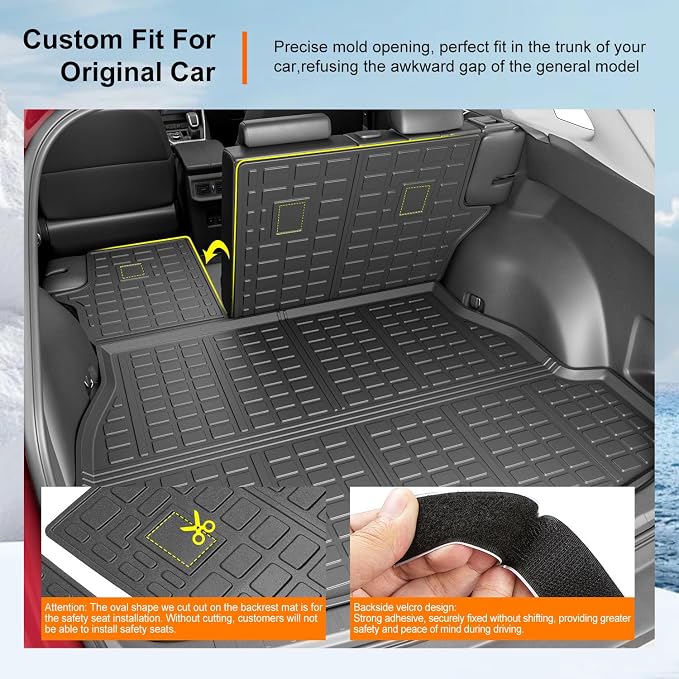 powoq Cargo Mat Compatible with 2019-2025 Toyota RAV4 Backrest Mat Cargo Liner Trunk Mat Back Seat Protector Replacement for 2019-2024 2025 Toyota RAV4 Accessories (Trunk Mat+Backrest Mats)