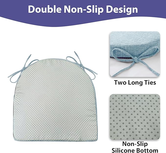 IPYNBAP Chair Cushions for Dining Chairs, Kitchen Chair Cushions, 16'' x 16'' x 2'', Non Slip Indoor Seat Cushions, Chair Pads for Dining Chairs with Ties & Removable Cover, Set of 4, Light Blue